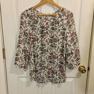100% Rayon Floral 3/4 Sleeve Blouse